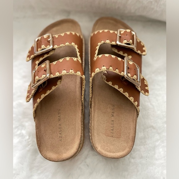 Azalea Wang Womens 8.5 Calluna Embellished Double Banded Sandals Beige Platform - Picture 9 of 9